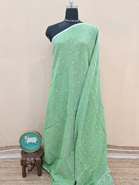 Premium Green Khadi Cotton Saree