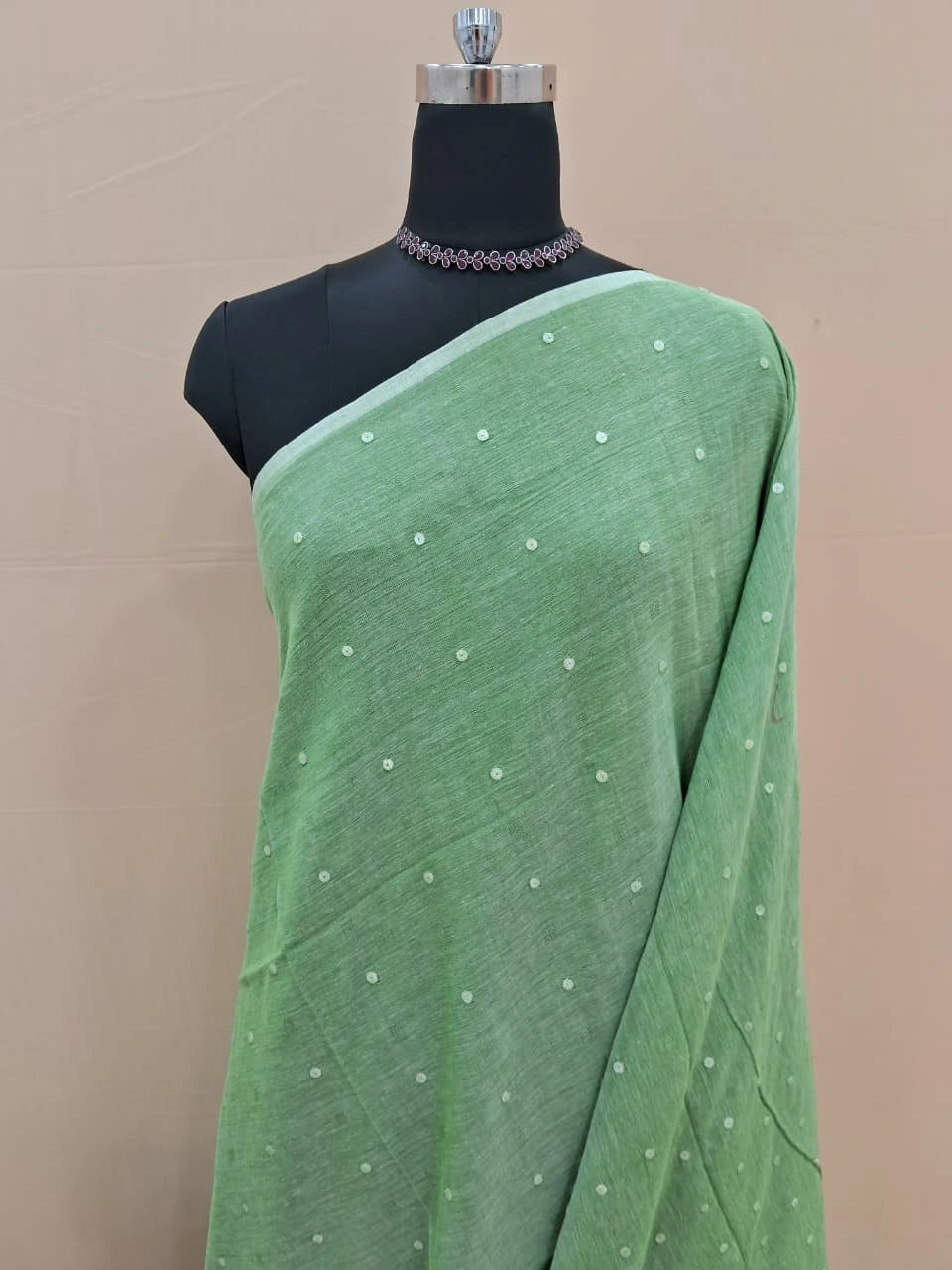 Premium Green Khadi Cotton Saree 1