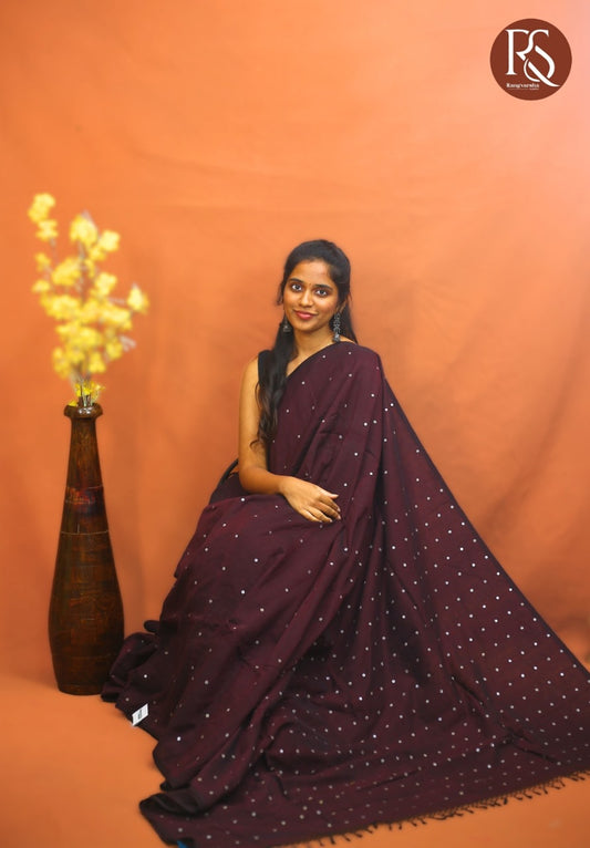 Wine khadi cotton saree