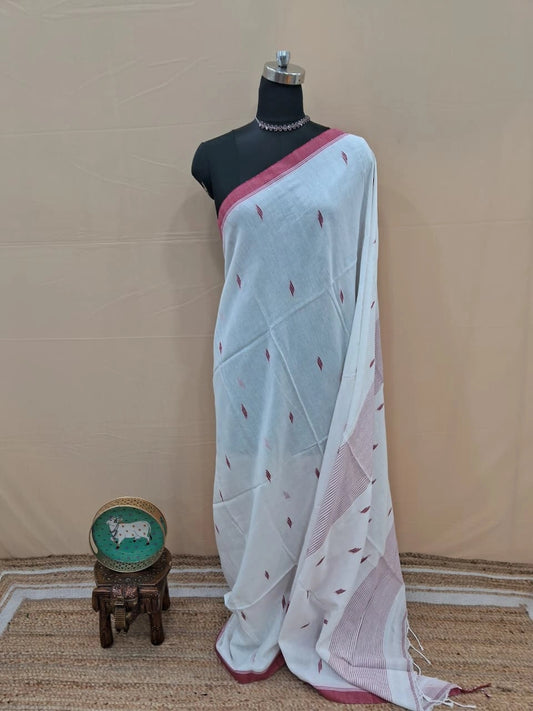 Soft White Khadhi Cotton Ethnic Wear Saree