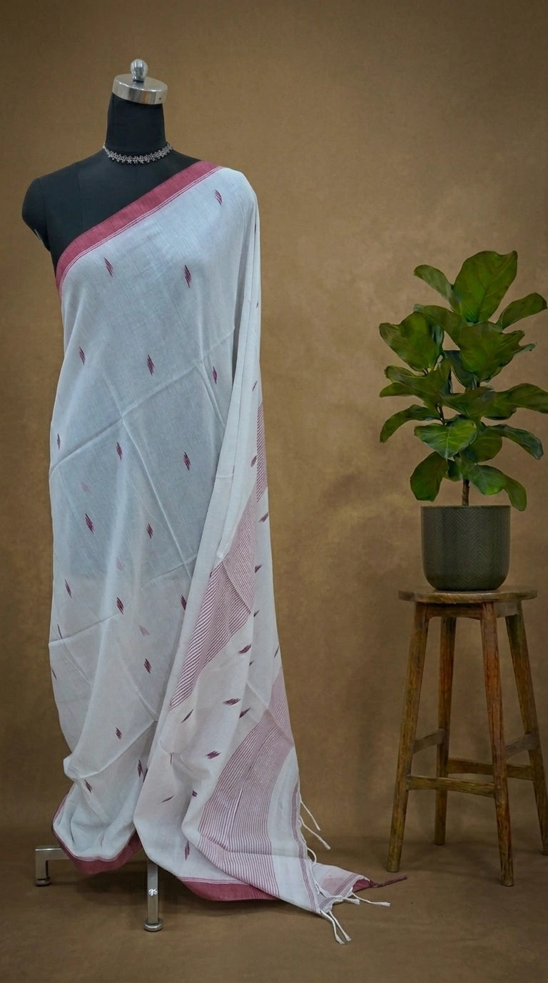 Soft White Khadhi Cotton Ethnic Wear Saree