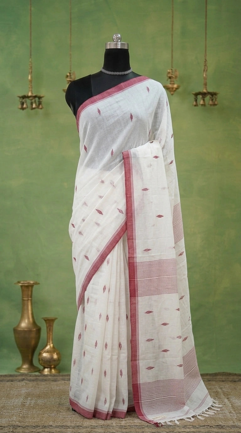 Soft White Khadhi Cotton Ethnic Wear Saree