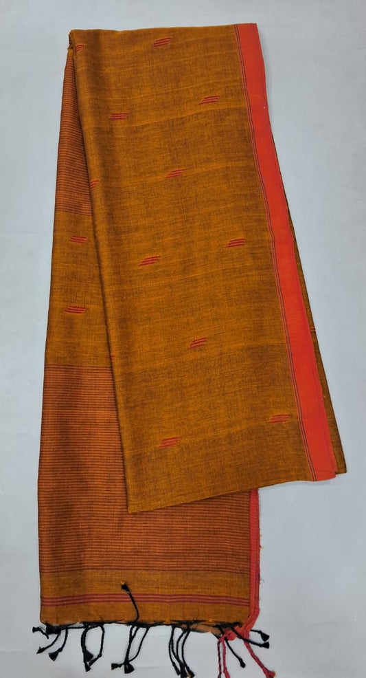 Dark Brown Khadi Cotton Saree