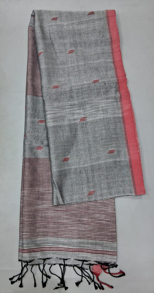 Elephant Grey Khadi Cotton Saree