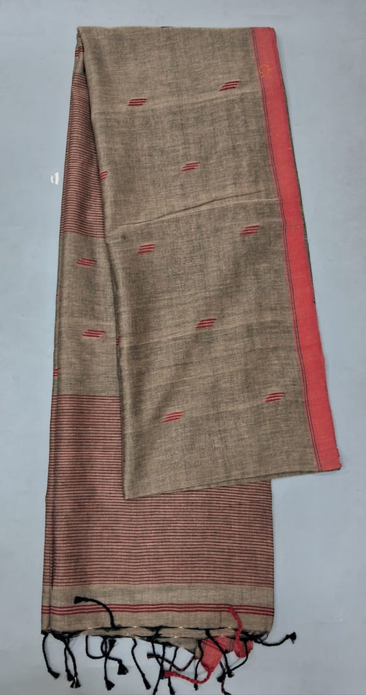 Dark Grey Khadi Cotton Saree