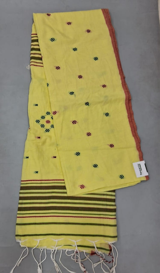 Lemon Yellow Khadi Cotton Saree