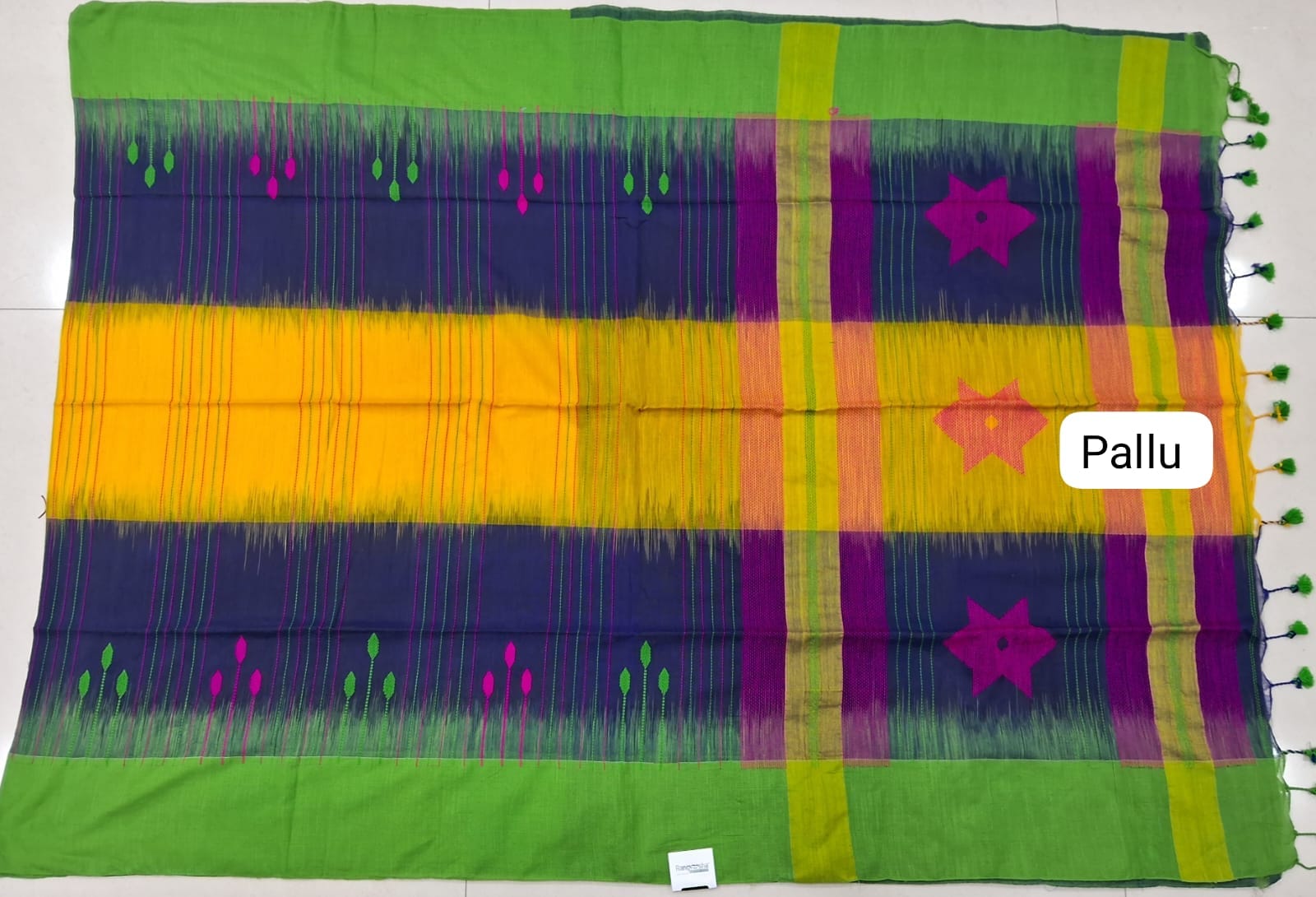 Handwoven Paneled Khadhi Cotton Saree Pallu
