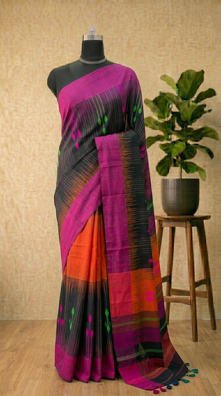 Traditional Paneled Khadhi Cotton Saree