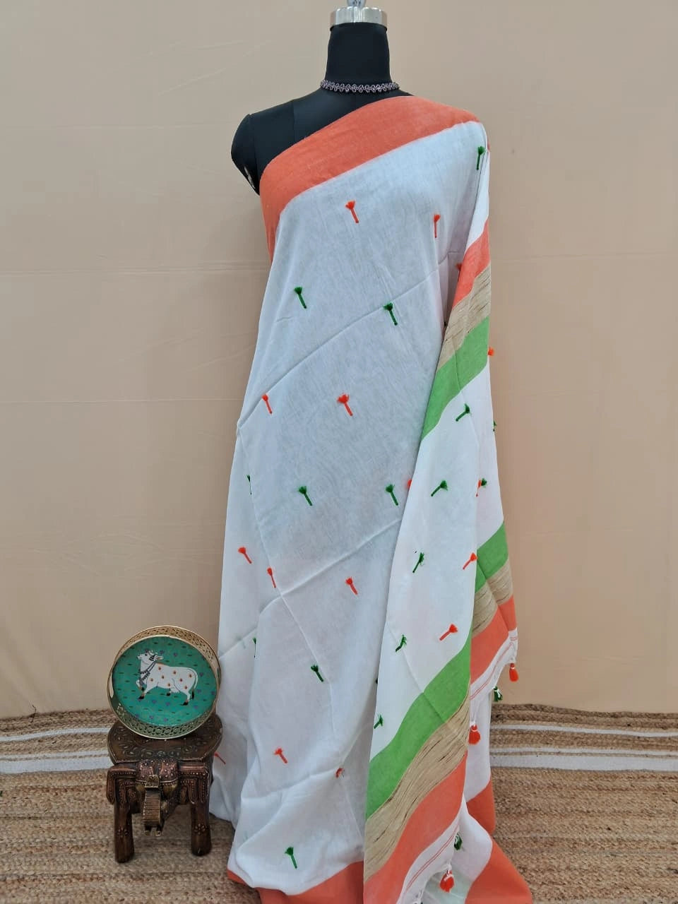 White Khadi Cotton Saree 