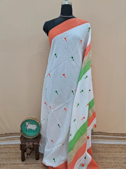 White Khadi Cotton Saree 