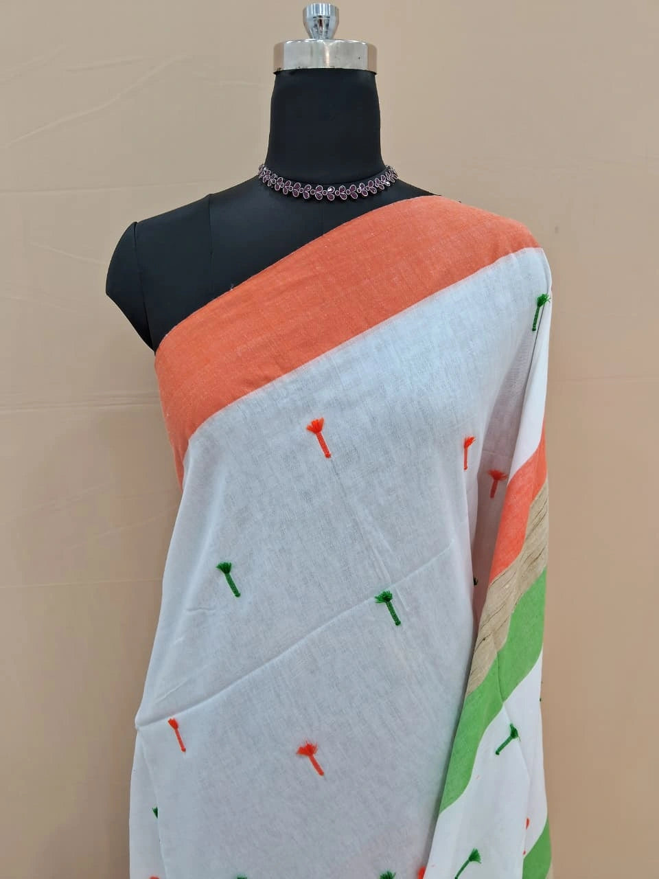 White Khadi Cotton Saree 1