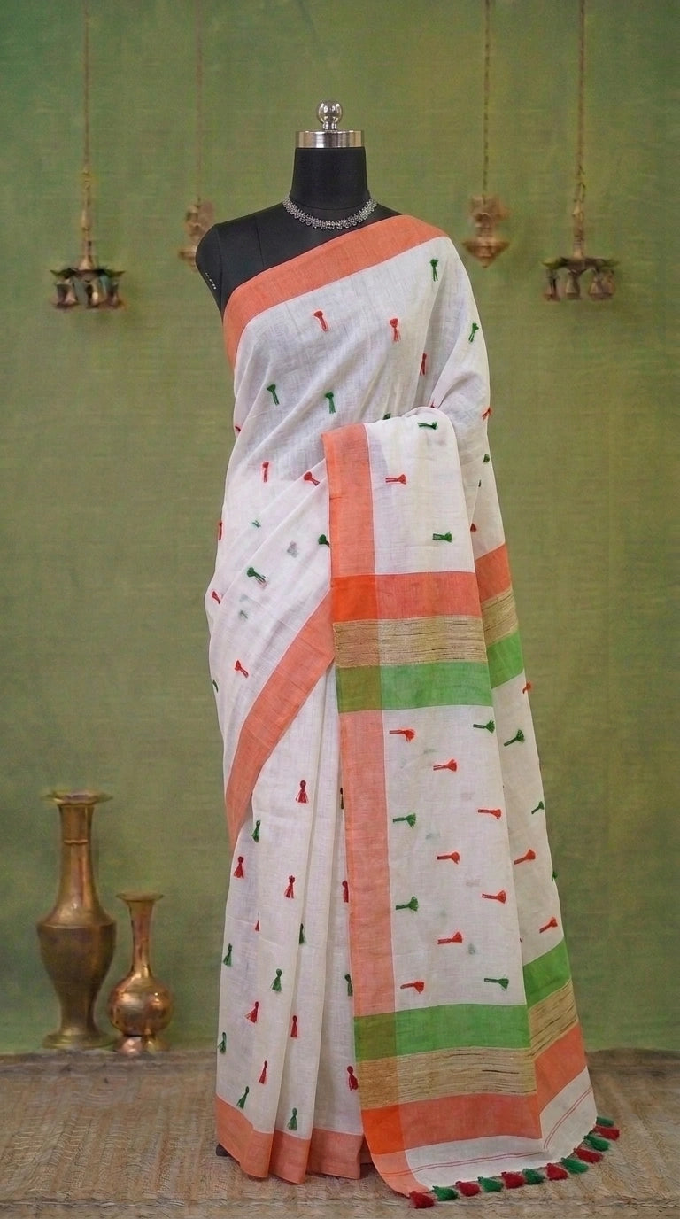 White Khadi Cotton Saree