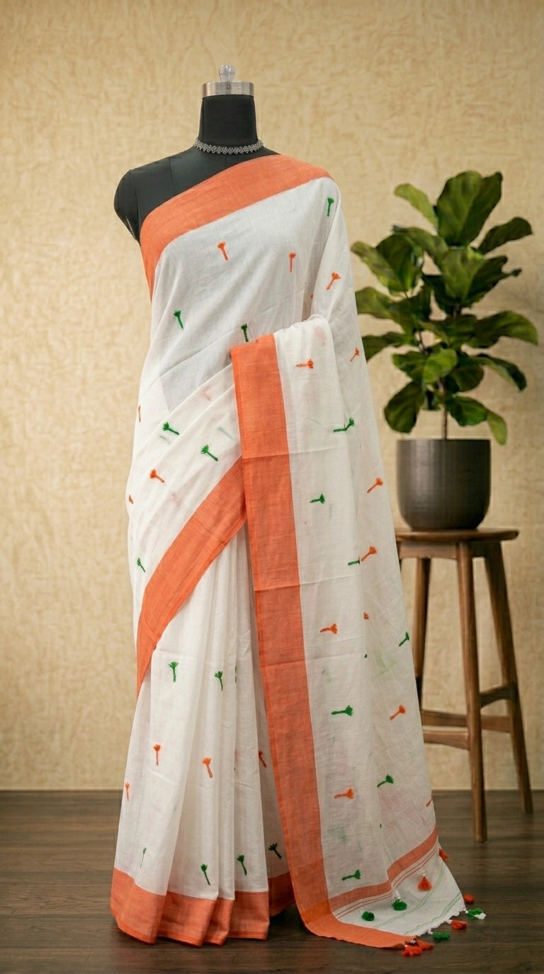 White Khadi Cotton Saree