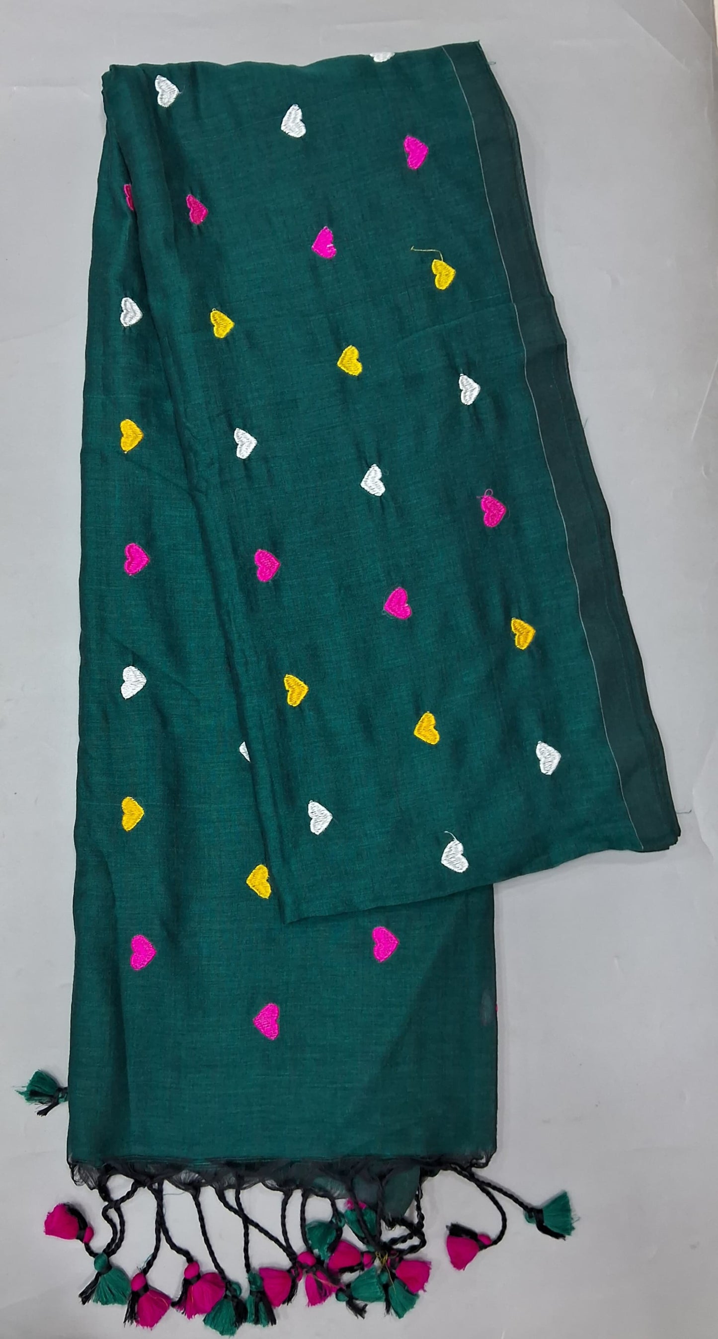 Dark Green Khadi Cotton Saree