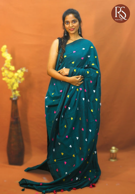 Dark Green Khadi Cotton Saree