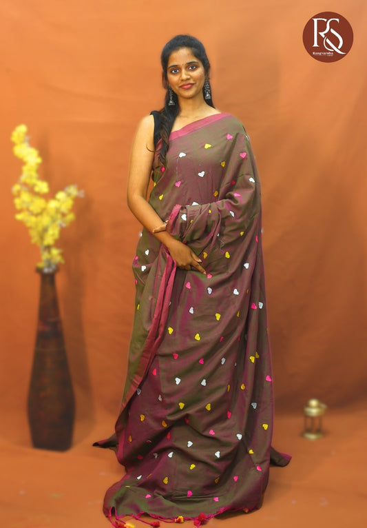 Dual tone Brown Khadi Cotton Saree