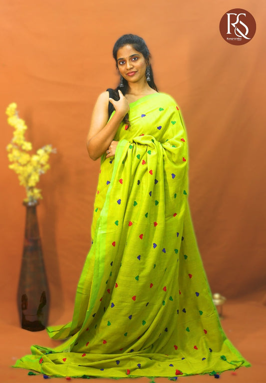 Bright greenKhadi Cotton Saree