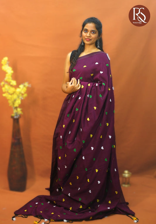 Wine Khadi Cotton Saree