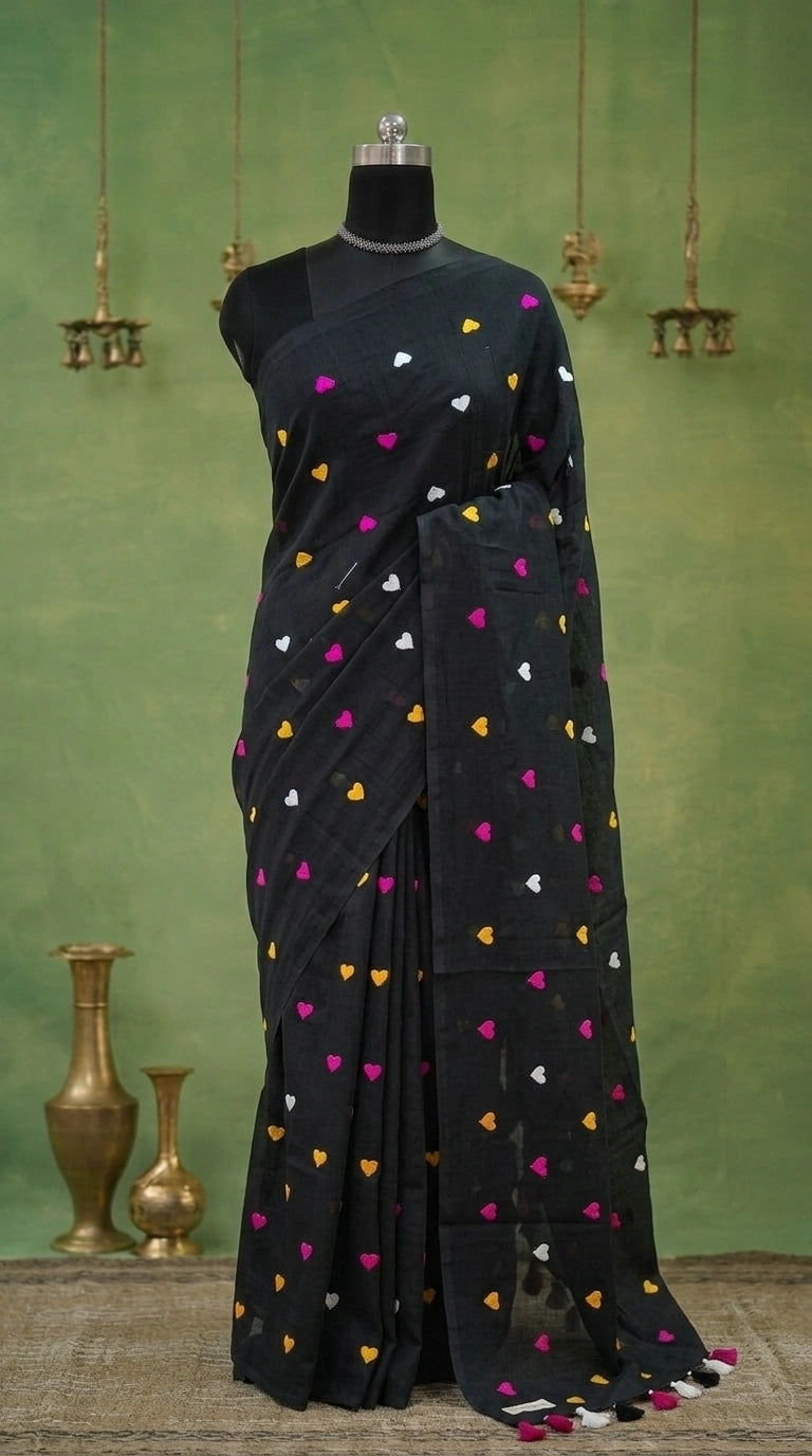 Black Khadhi Cotton Saree