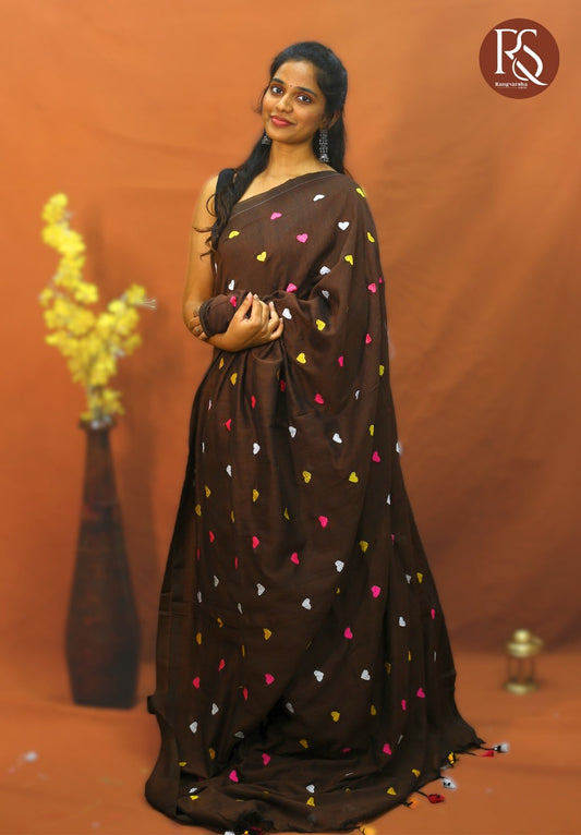 Chocolate Brown Khadi Cotton Saree