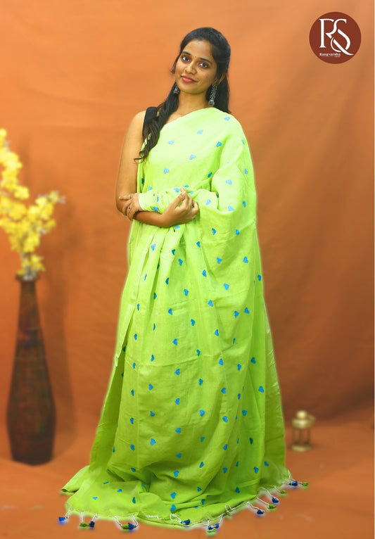 Bright Green Khadi Cotton Saree