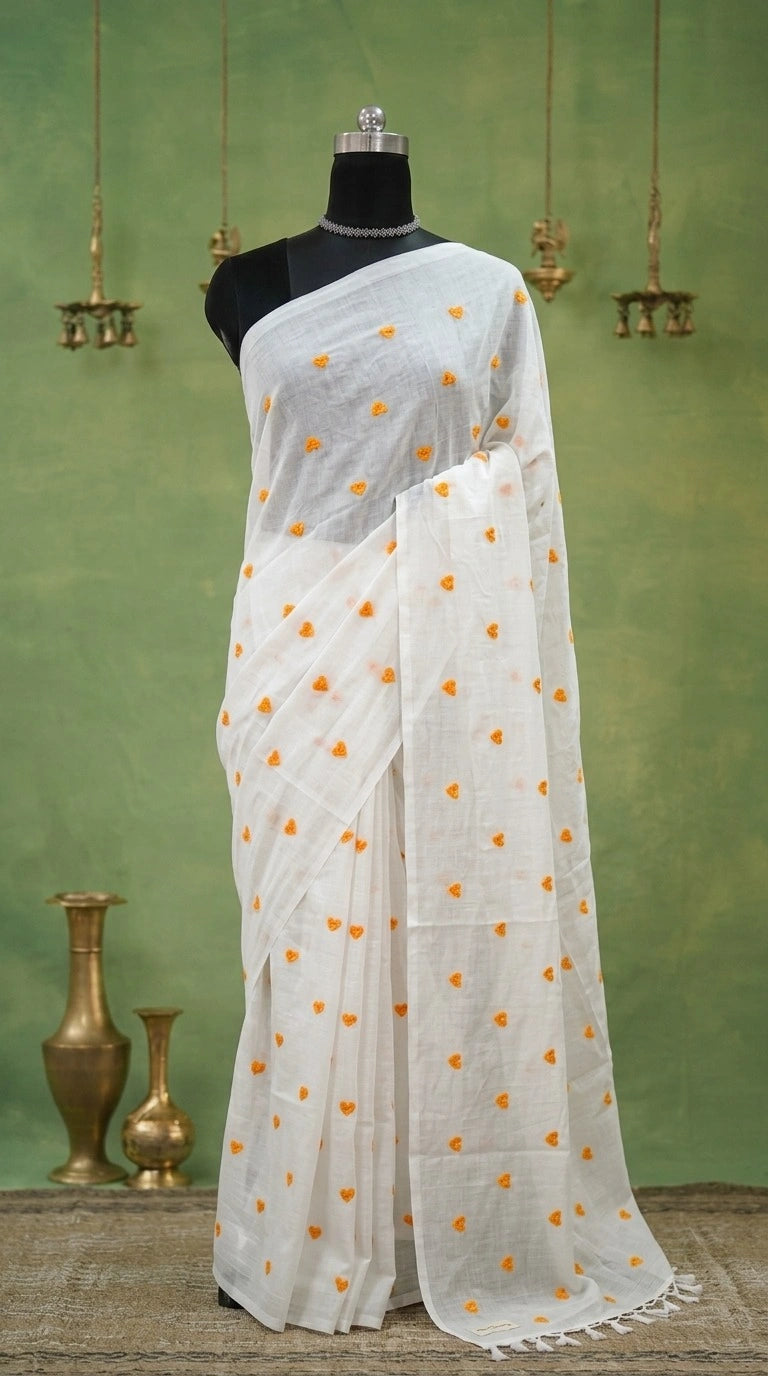 Regal Ivory White Khadhi Cotton Handloom Saree