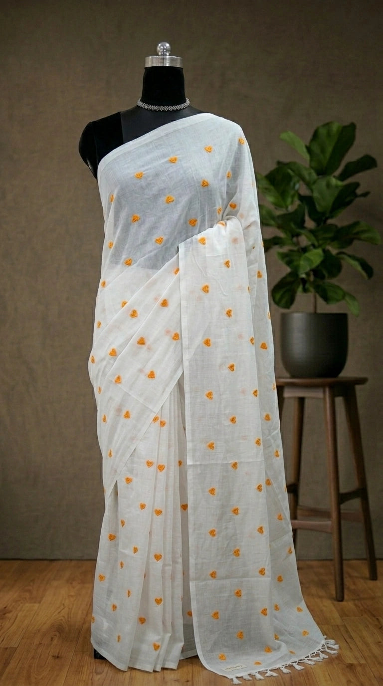 Regal Ivory White Khadhi Cotton Handloom Saree