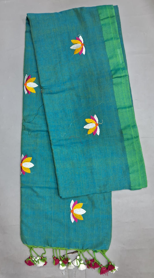 Teal Blue Khadhi Cotton Saree