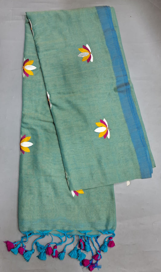Cool Mint Blue Khadhi Cotton Saree