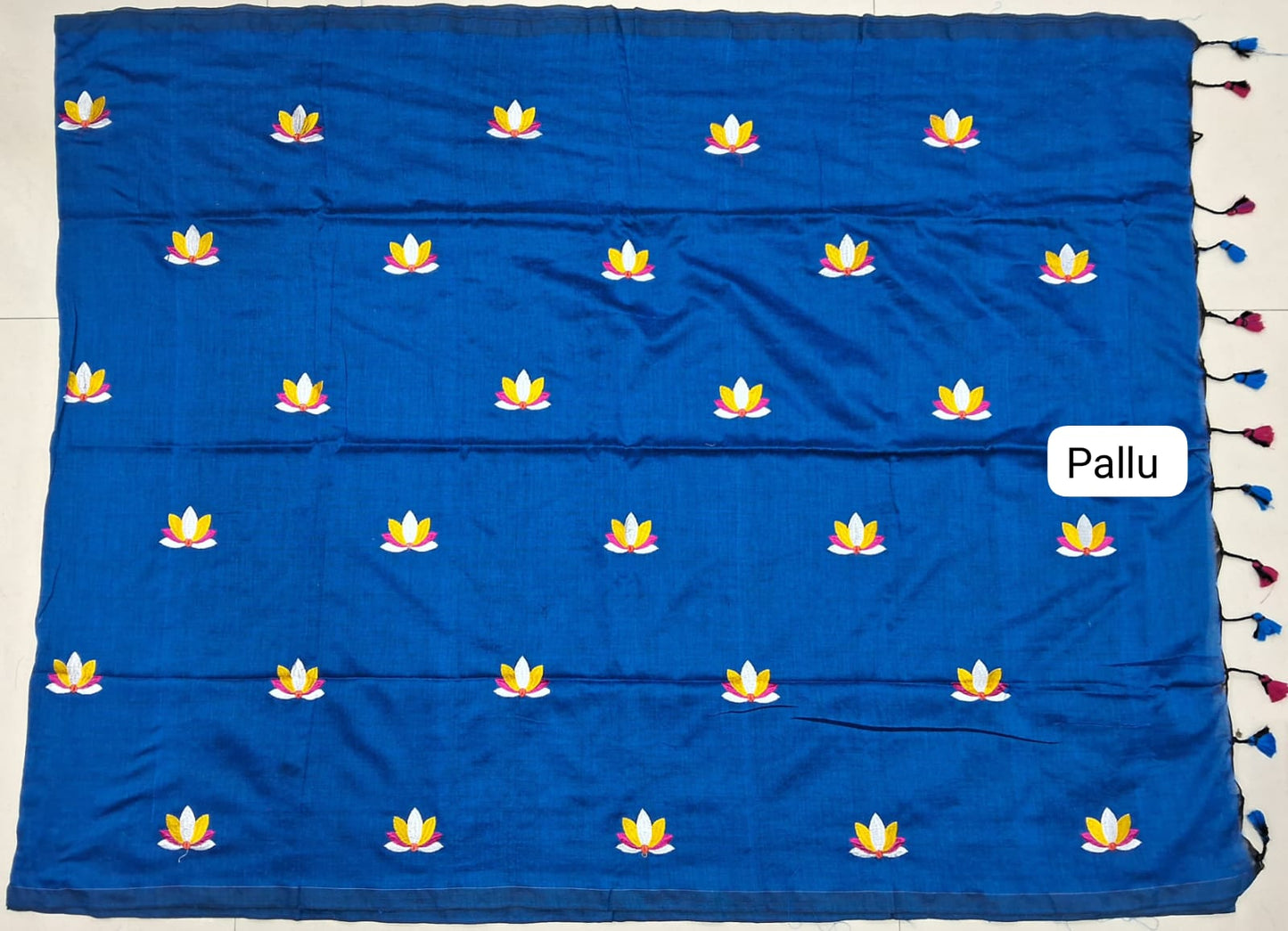 Royal Blue Khadi Cotton Saree pallu