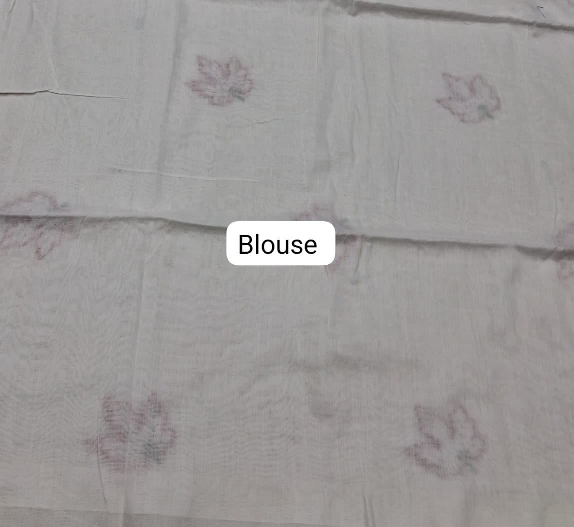 White Khadhi  Cotton Saree Blouse