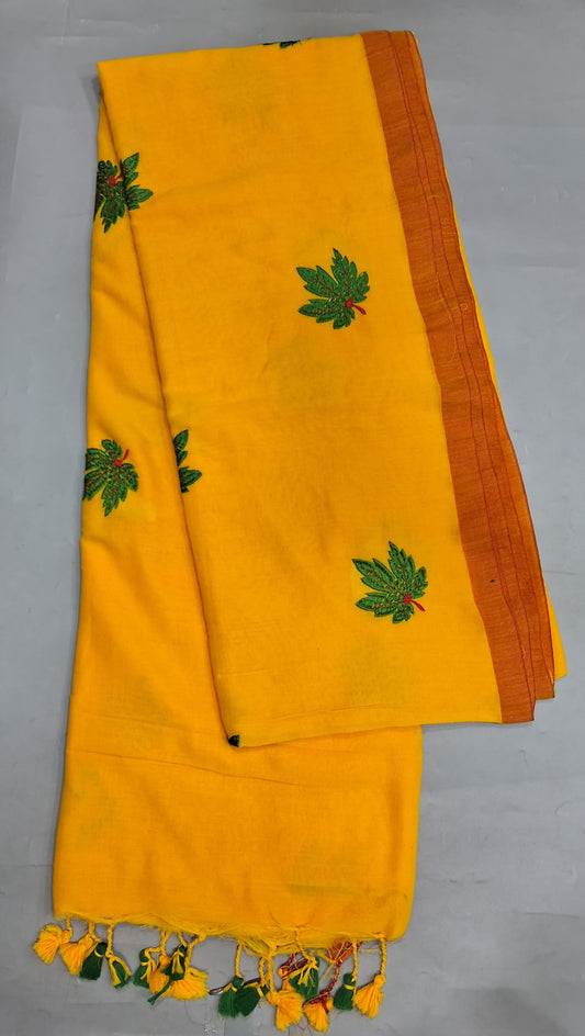 Mango Yellow Khadi Cotton Saree