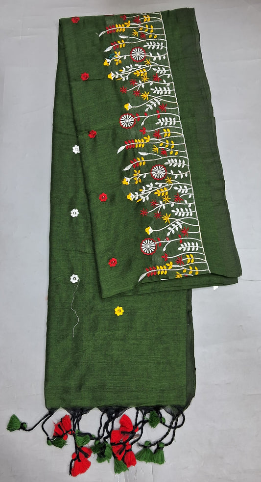 Bottle Green Khadhi Cotton Saree