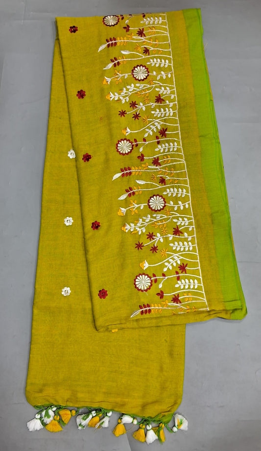 Dual shaded green Khadhi Cotton Saree