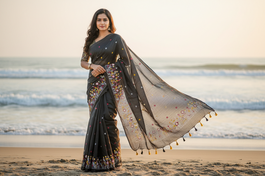 Black Khadhi Cotton Saree