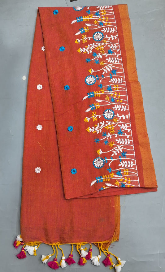 Orange Khadhi Cotton Saree 