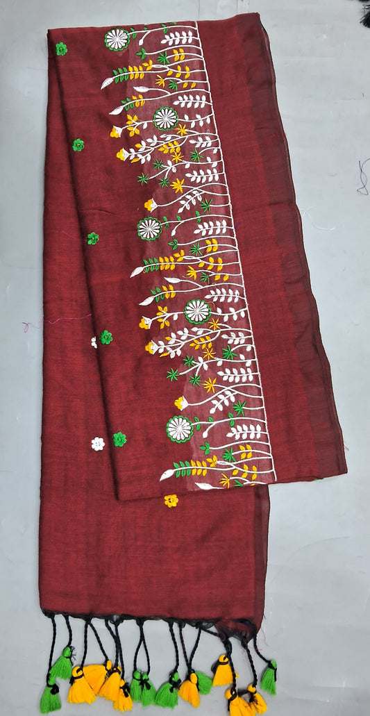 Maroon Khadhi Cotton Saree 