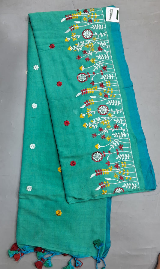 Turquoise blue Khadhi Cotton Saree