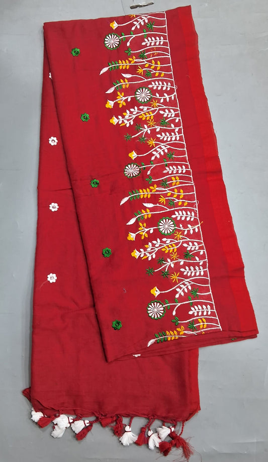 Candy Red Khadhi Cotton Saree 