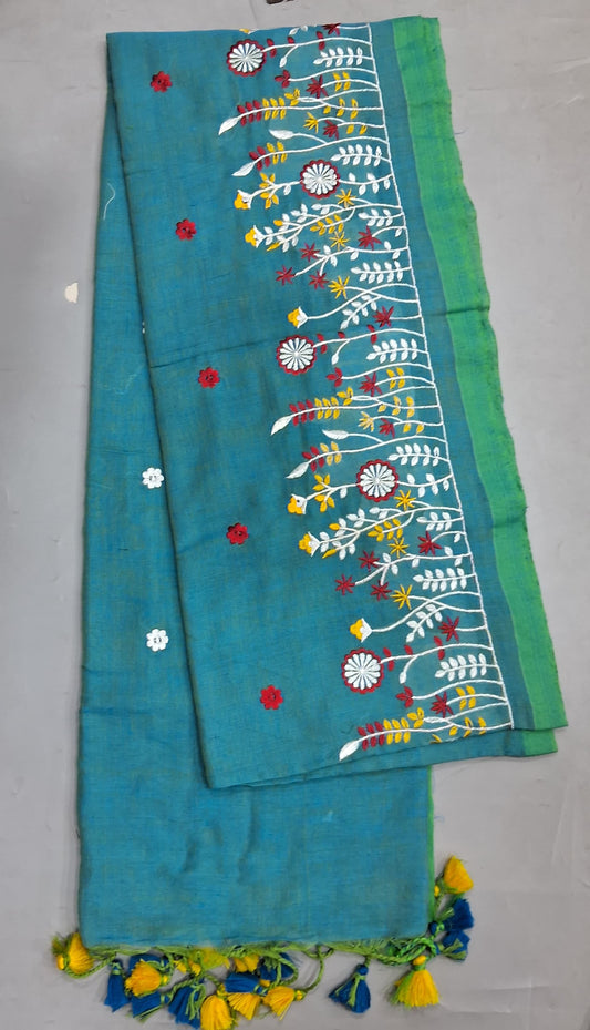 Aqua Blue Khadhi Cotton Saree