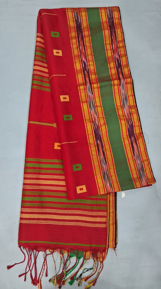 Fire Red Khadhi Cotton Saree