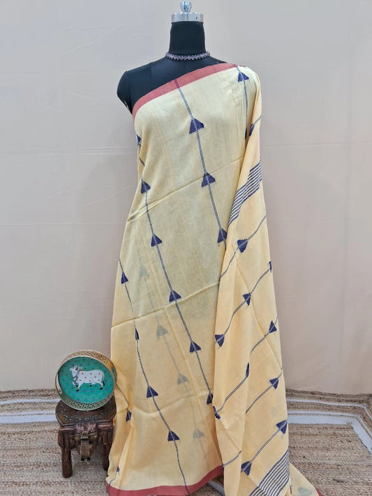Elegant Light Mustard Yellow Khadhi Cotton Saree