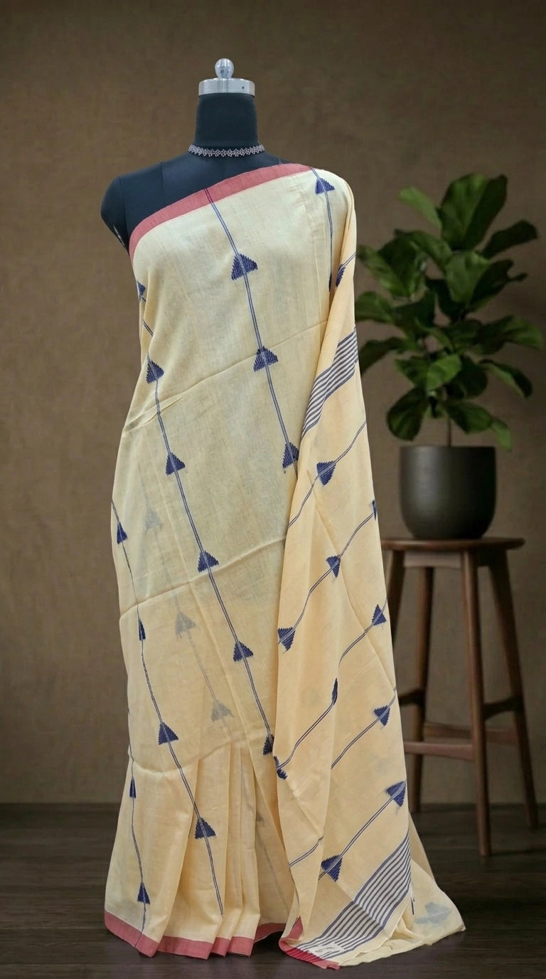 Elegant Light Mustard Yellow Khadhi Cotton Saree