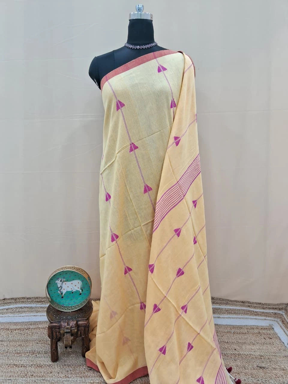 Light Mustard Yellow Khadhi Cotton Saree