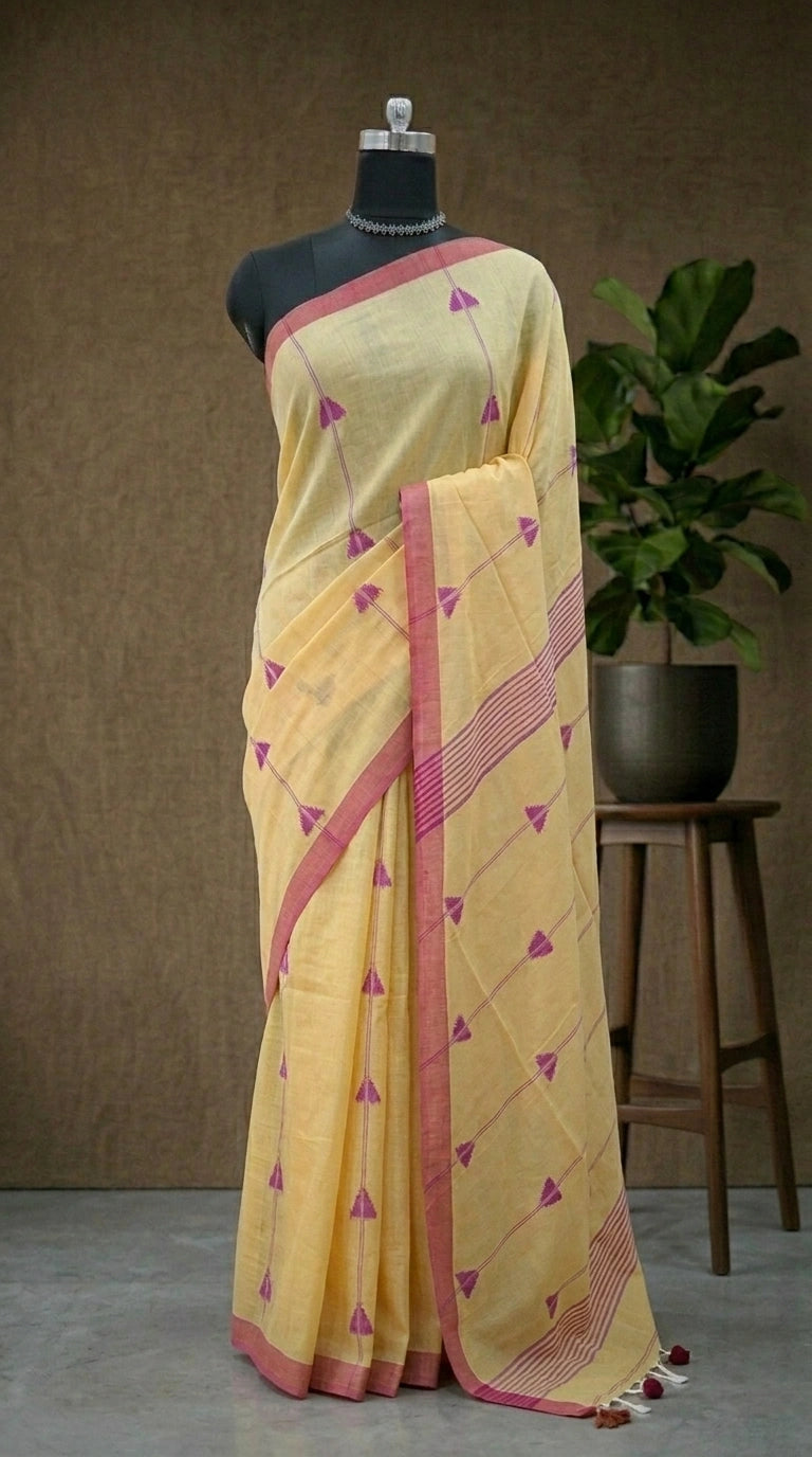 Light Mustard Yellow Khadhi Cotton Saree