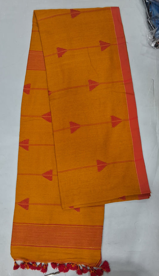 Tangerine Yellow Khadhi Cotton Saree
