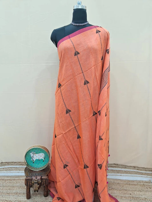 Traditional Orange Khadhi Cotton Saree