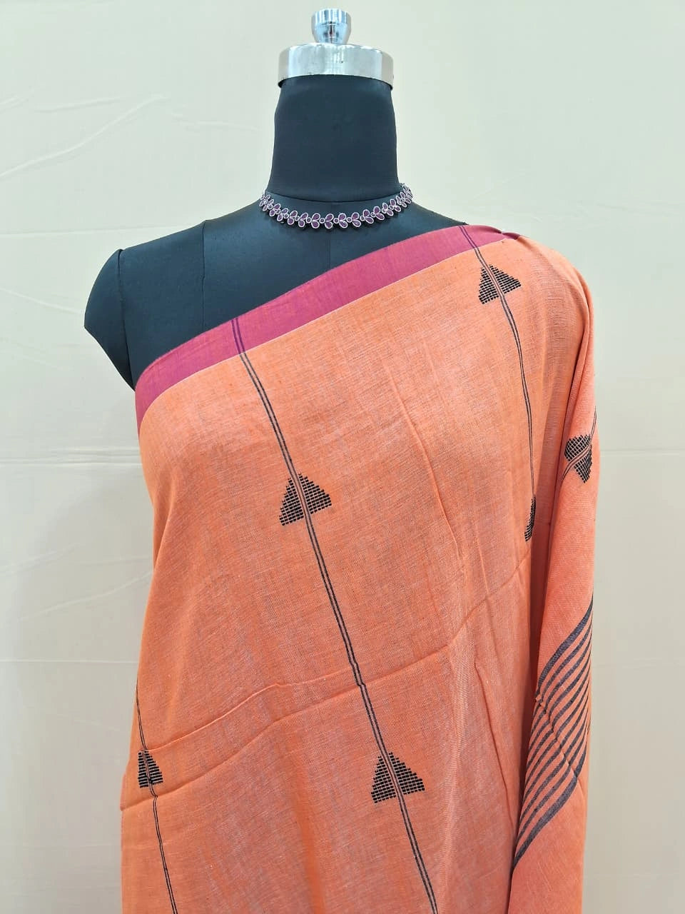Traditional Orange Khadhi Cotton Saree 1