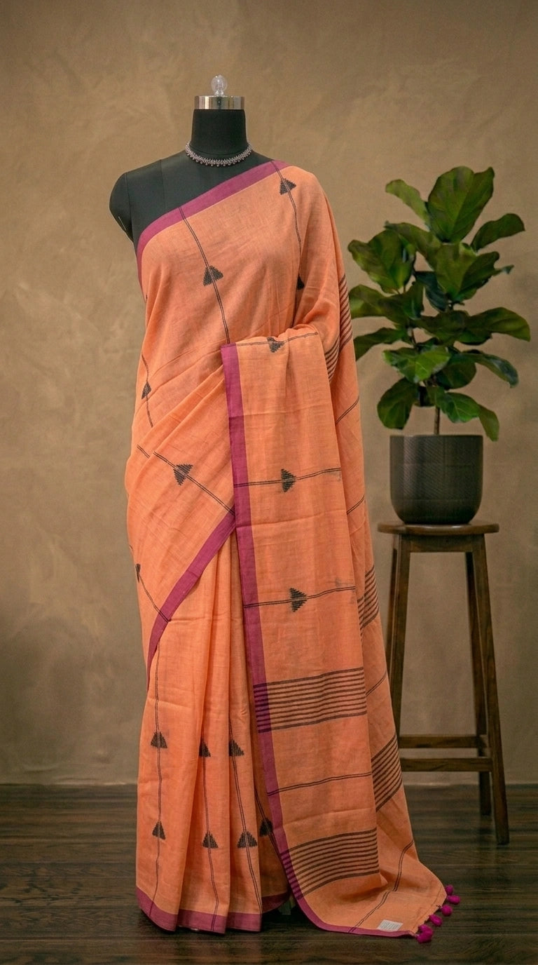 Traditional Orange Khadhi Cotton Saree