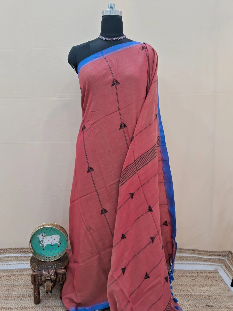 Dark Peach Khadhi Cotton Saree